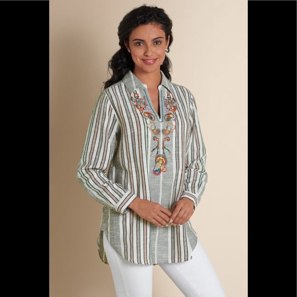 Soft Surroundings Aruba Pullover Top Floral Stripe